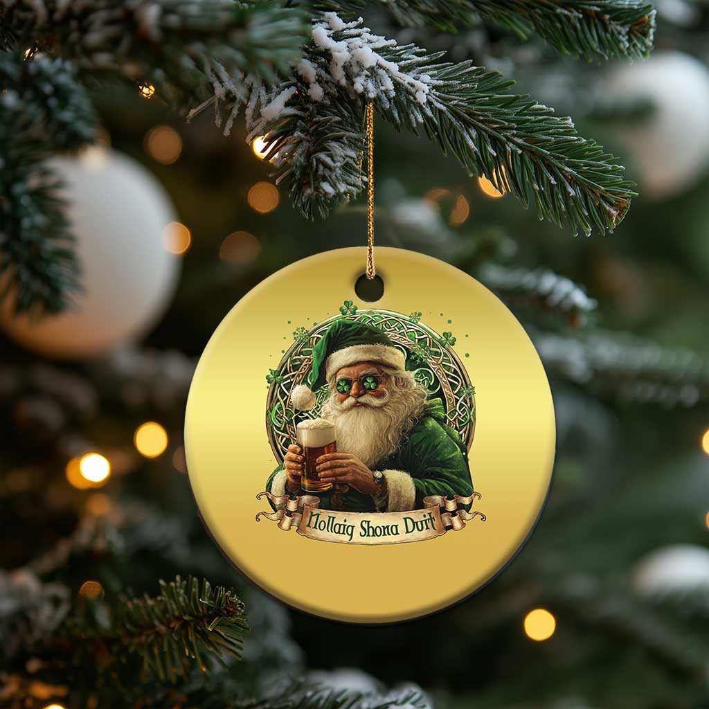 Irish Xmas Christmas Ornament Nollaig Shona Duit Shamrock Santa Drinking Beer TS09