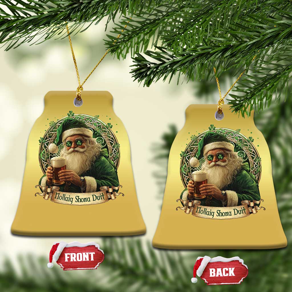 Irish Xmas Christmas Ornament Nollaig Shona Duit Shamrock Santa Drinking Beer TS09