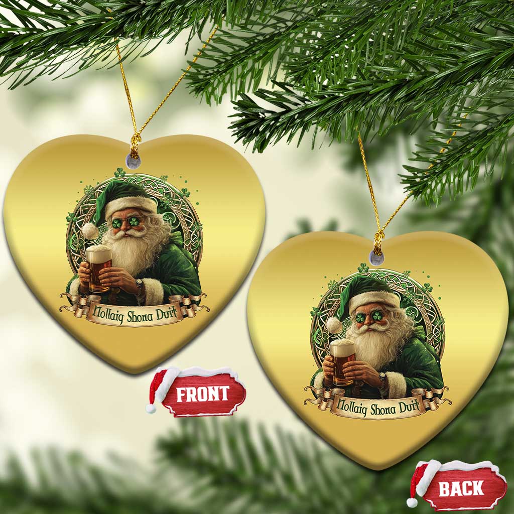 Irish Xmas Christmas Ornament Nollaig Shona Duit Shamrock Santa Drinking Beer TS09