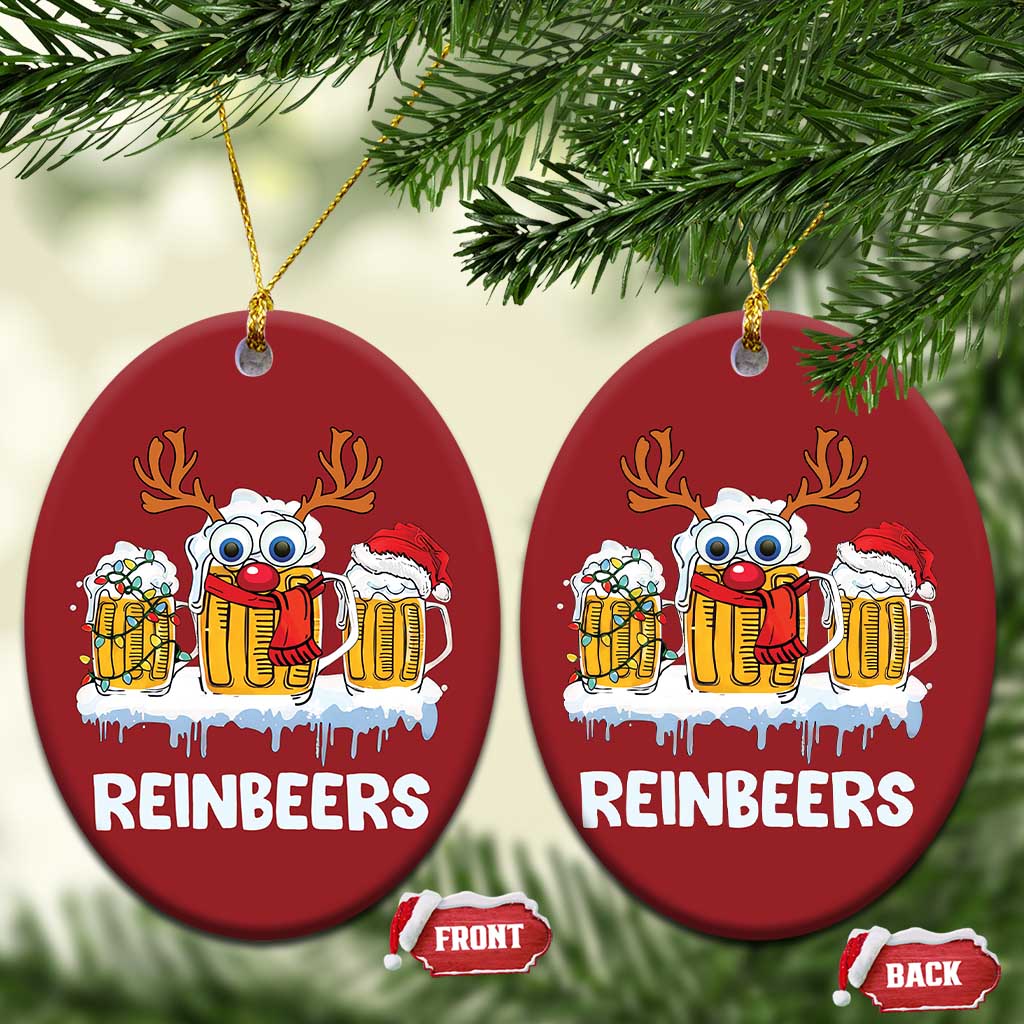 Funny Xmas Beer Christmas Ornament Reinbeers Reindeer Drinking Beer TS09