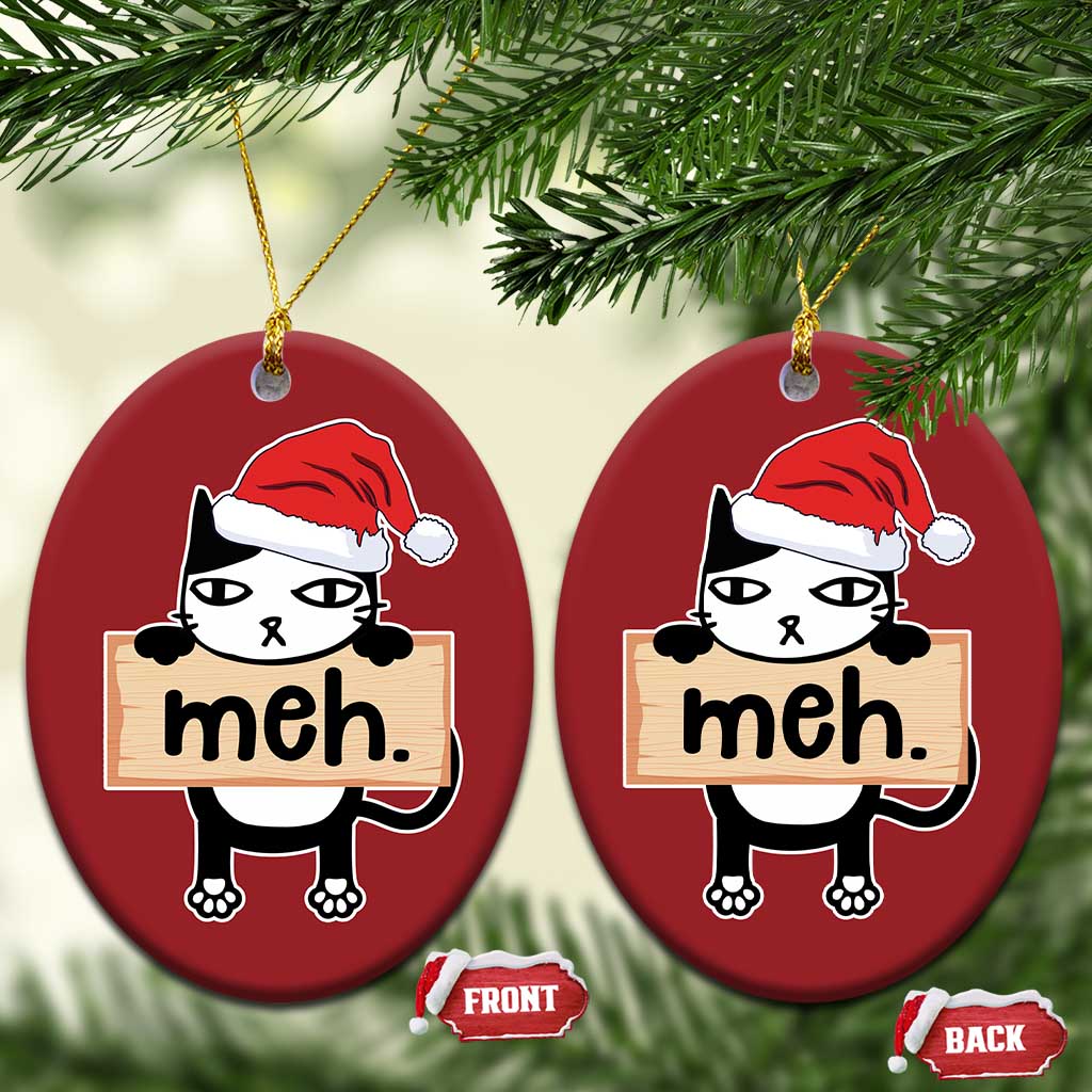 Meh Black Cat Sarcastic Funny Xmas Christmas Ornament TS09