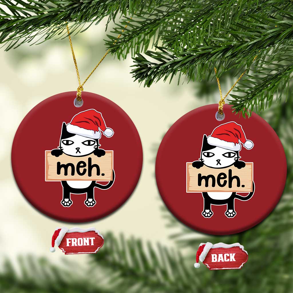 Meh Black Cat Sarcastic Funny Xmas Christmas Ornament TS09