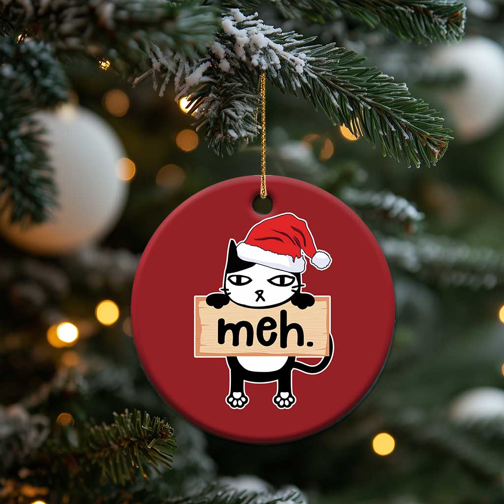 Meh Black Cat Sarcastic Funny Xmas Christmas Ornament TS09