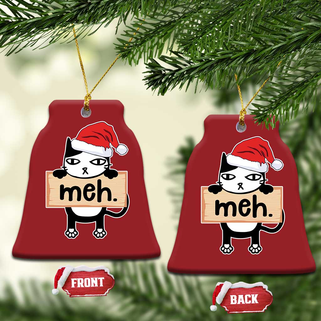 Meh Black Cat Sarcastic Funny Xmas Christmas Ornament TS09