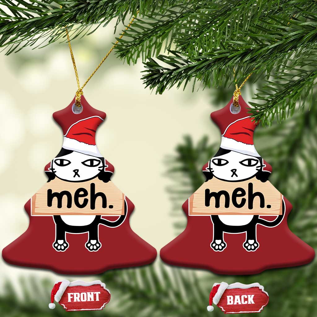 Meh Black Cat Sarcastic Funny Xmas Christmas Ornament TS09