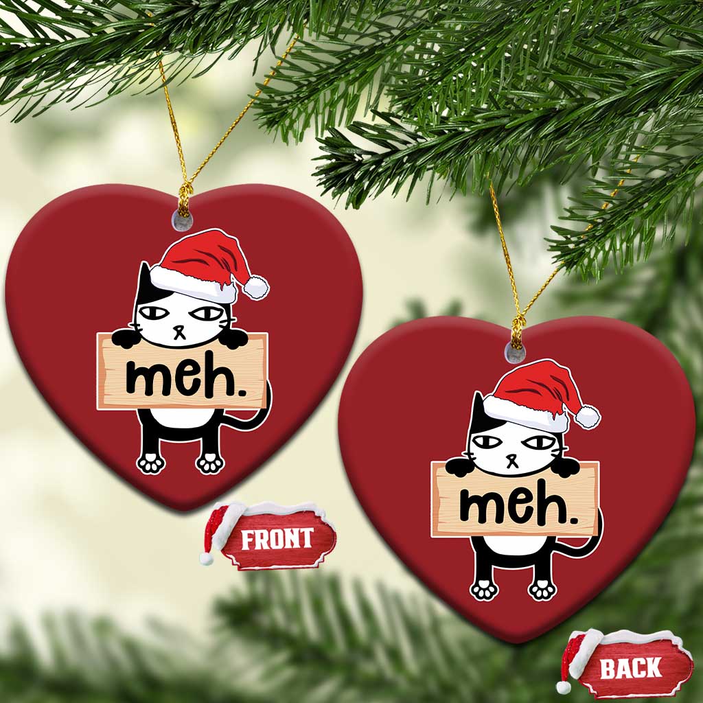 Meh Black Cat Sarcastic Funny Xmas Christmas Ornament TS09
