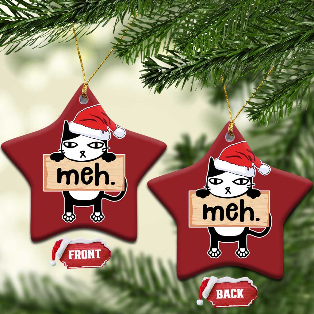 Meh Black Cat Sarcastic Funny Xmas Christmas Ornament TS09