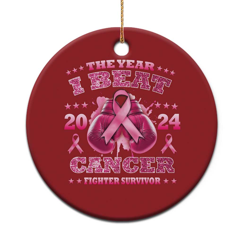 The Year I Beat Cancer Boxing Gloves Fighter Survivor Christmas Ornament TS09