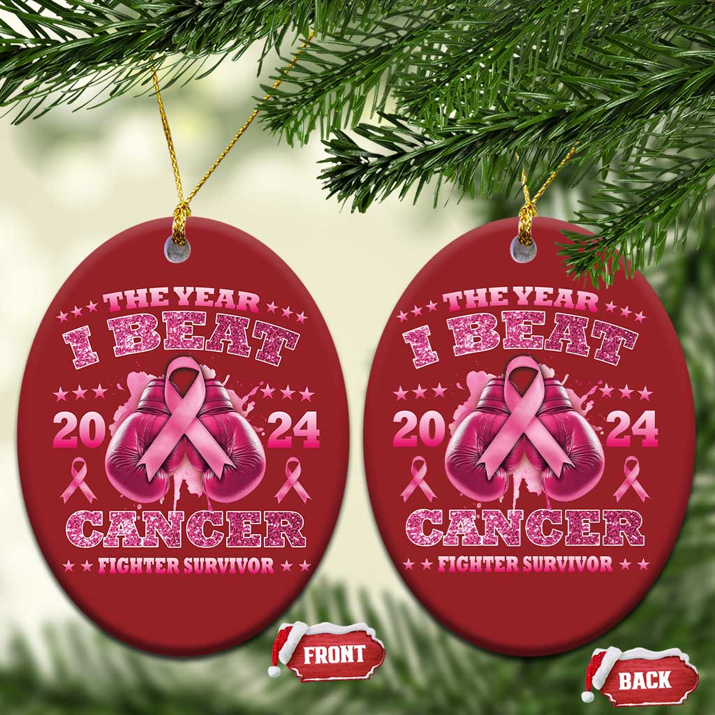 The Year I Beat Cancer Boxing Gloves Fighter Survivor Christmas Ornament TS09