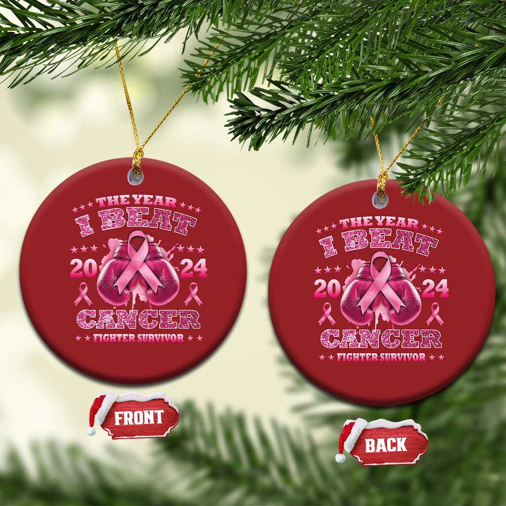 The Year I Beat Cancer Boxing Gloves Fighter Survivor Christmas Ornament TS09