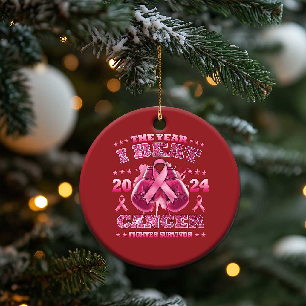 The Year I Beat Cancer Boxing Gloves Fighter Survivor Christmas Ornament TS09