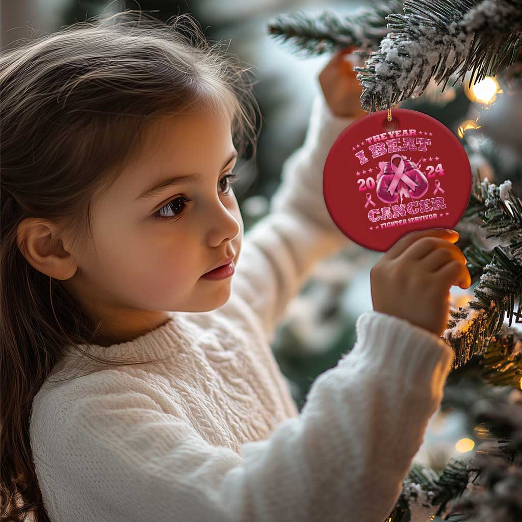 The Year I Beat Cancer Boxing Gloves Fighter Survivor Christmas Ornament TS09