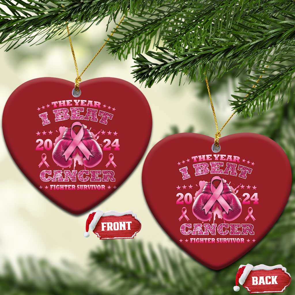 The Year I Beat Cancer Boxing Gloves Fighter Survivor Christmas Ornament TS09