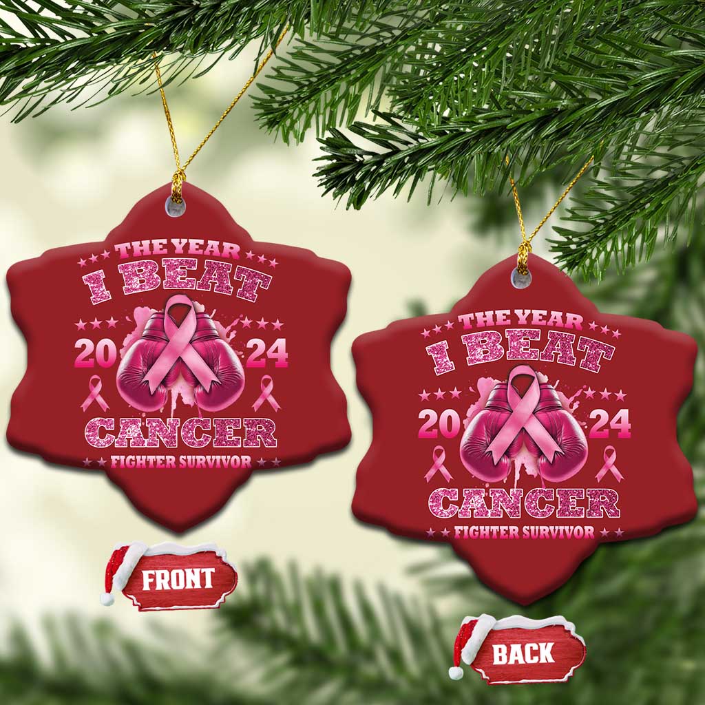 The Year I Beat Cancer Boxing Gloves Fighter Survivor Christmas Ornament TS09