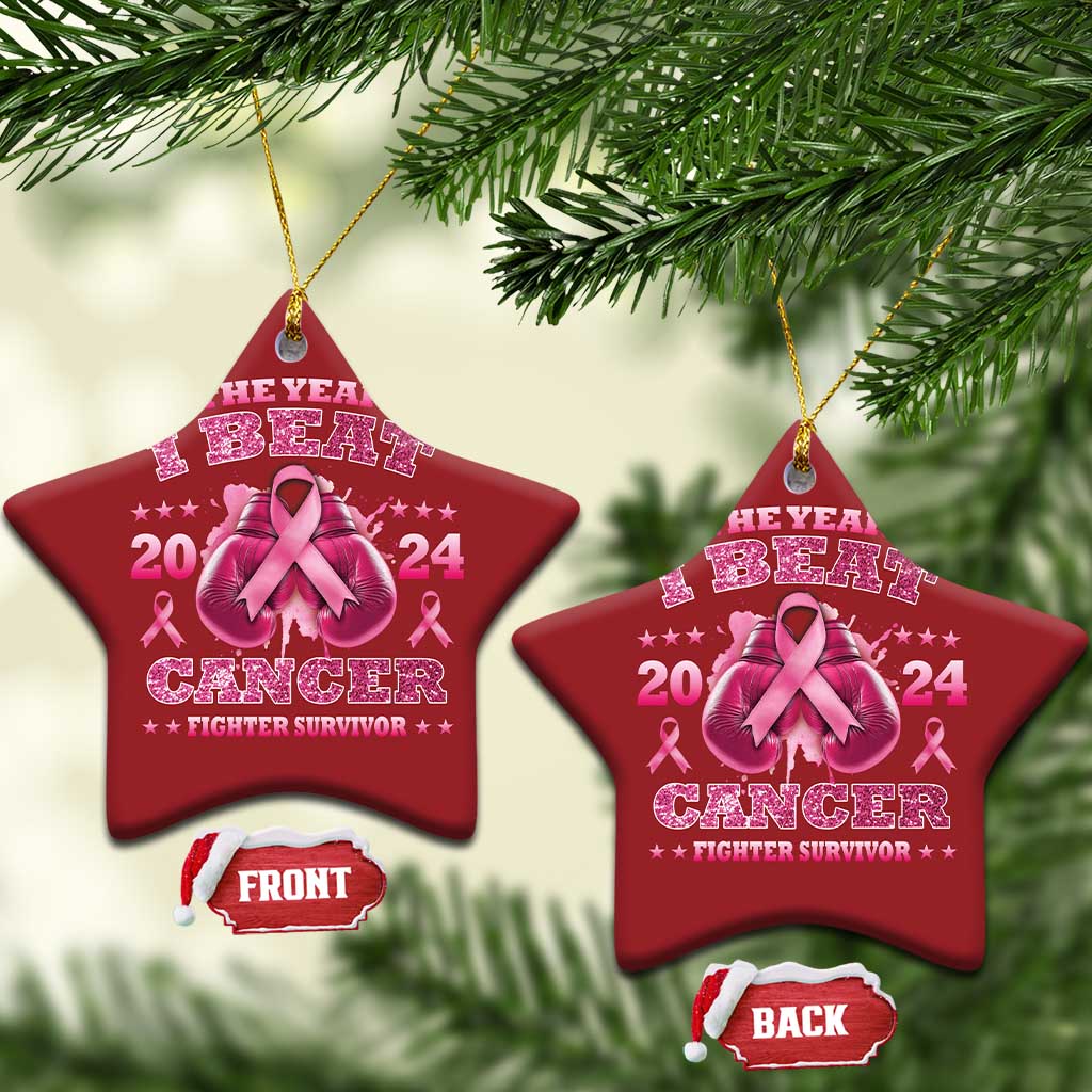 The Year I Beat Cancer Boxing Gloves Fighter Survivor Christmas Ornament TS09