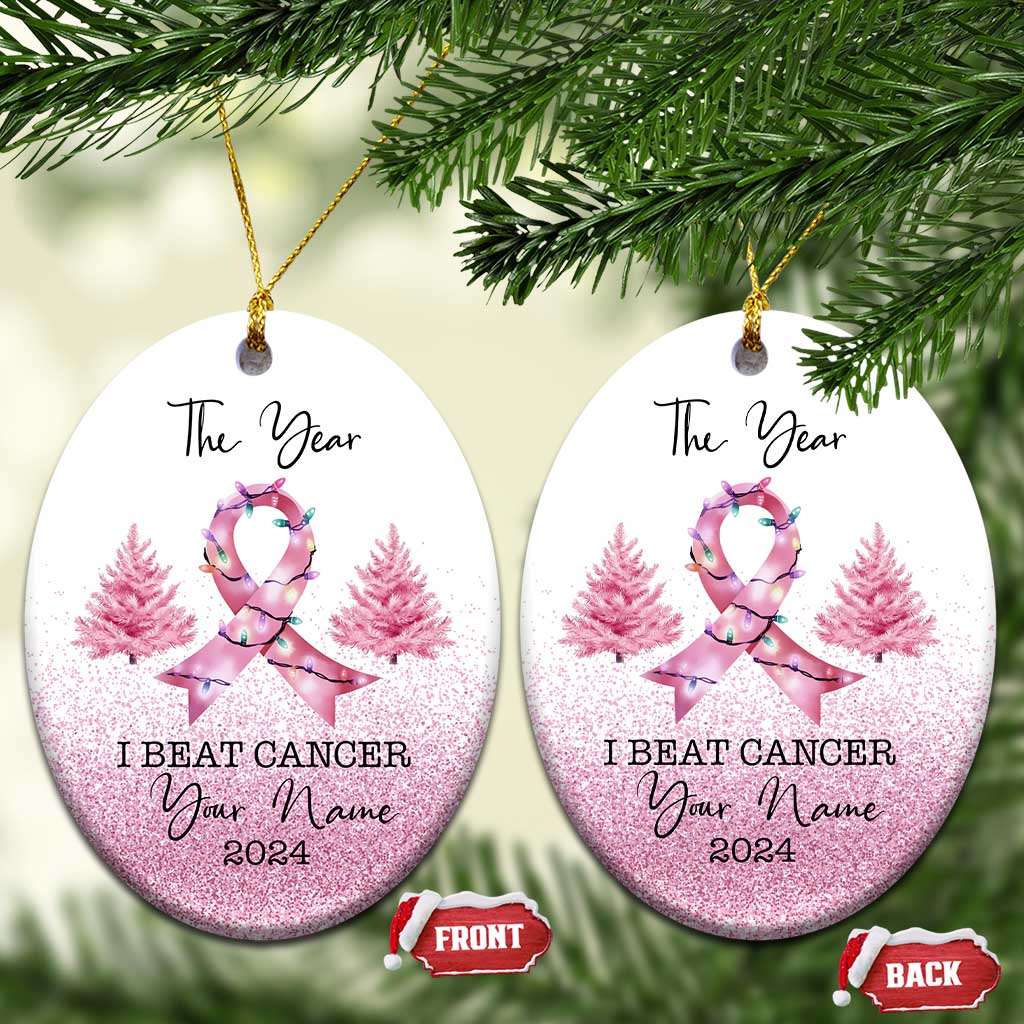 Personalize Christmas Breast Cancer Christmas Ornament Custom Name The Year I Beat Cancer TS09