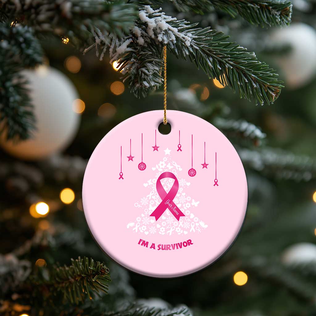Christmas Breast Cancer Christmas Ornament I Am Warrior Pink Ribbon Christmas Tree TS09