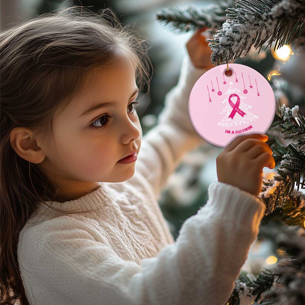 Christmas Breast Cancer Christmas Ornament I Am Warrior Pink Ribbon Christmas Tree TS09