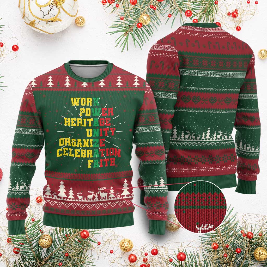 African American Christmas Kwanzaa Ugly Christmas Sweater Work Power Heritage Unity Organize Celebration Faith TS09