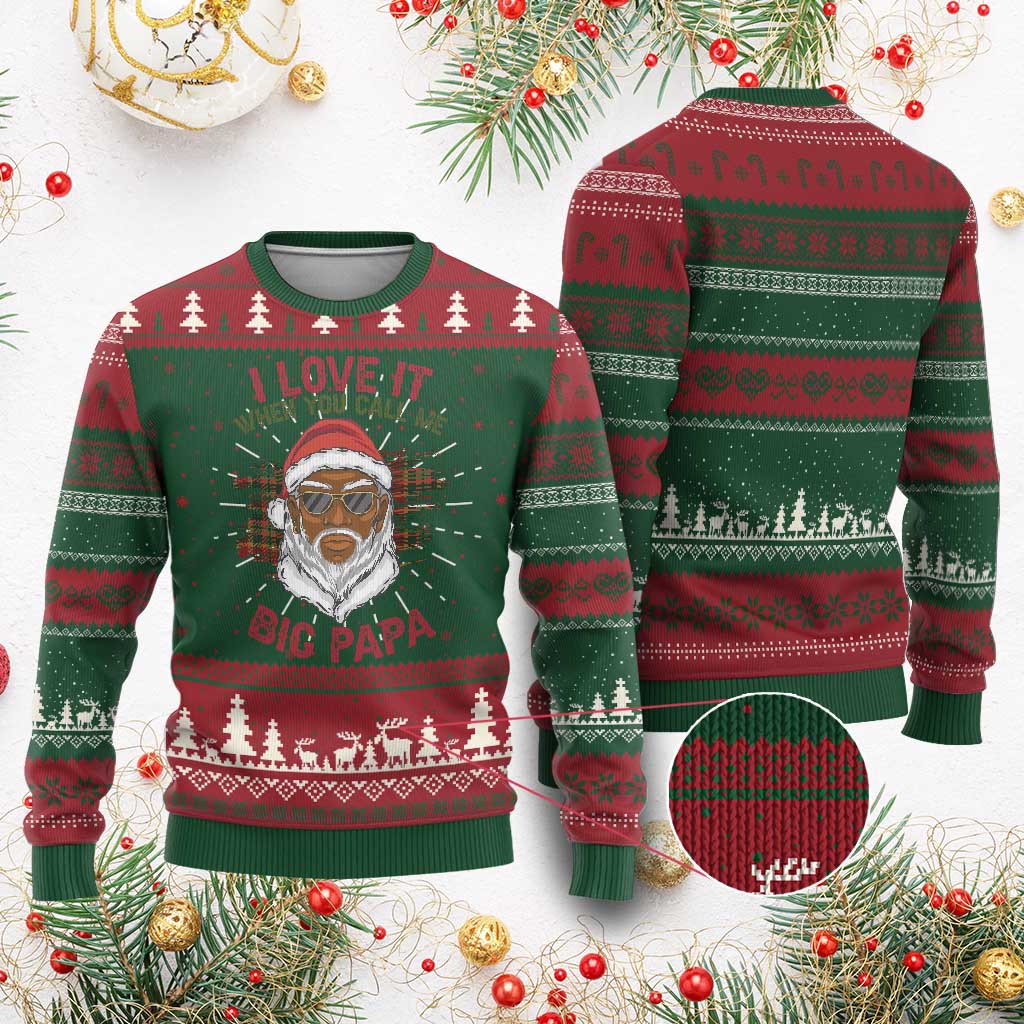 African American Christmas Santa Kwanzaa Ugly Christmas Sweater I Love It When You Call Me Big Papa TS09