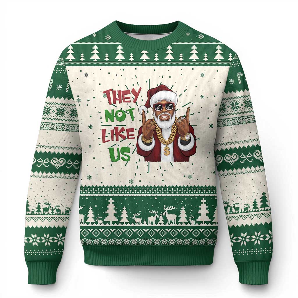 Funny Black Santa Xmas Hiphop Ugly Christmas Sweater They Not Like Us African American Christmas TS09