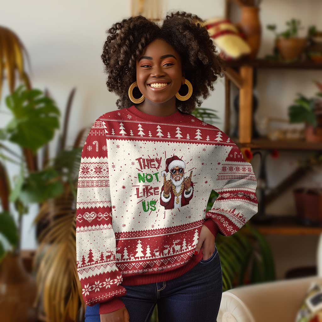 Funny Black Santa Xmas Hiphop Ugly Christmas Sweater They Not Like Us African American Christmas TS09