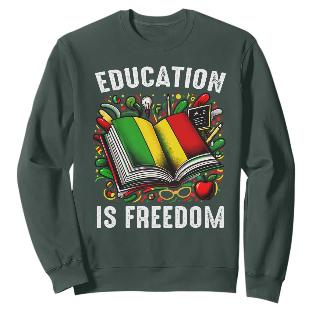 Black Teacher Sweatshirt Education Is Freedom Reading Books Black History Month TS09
