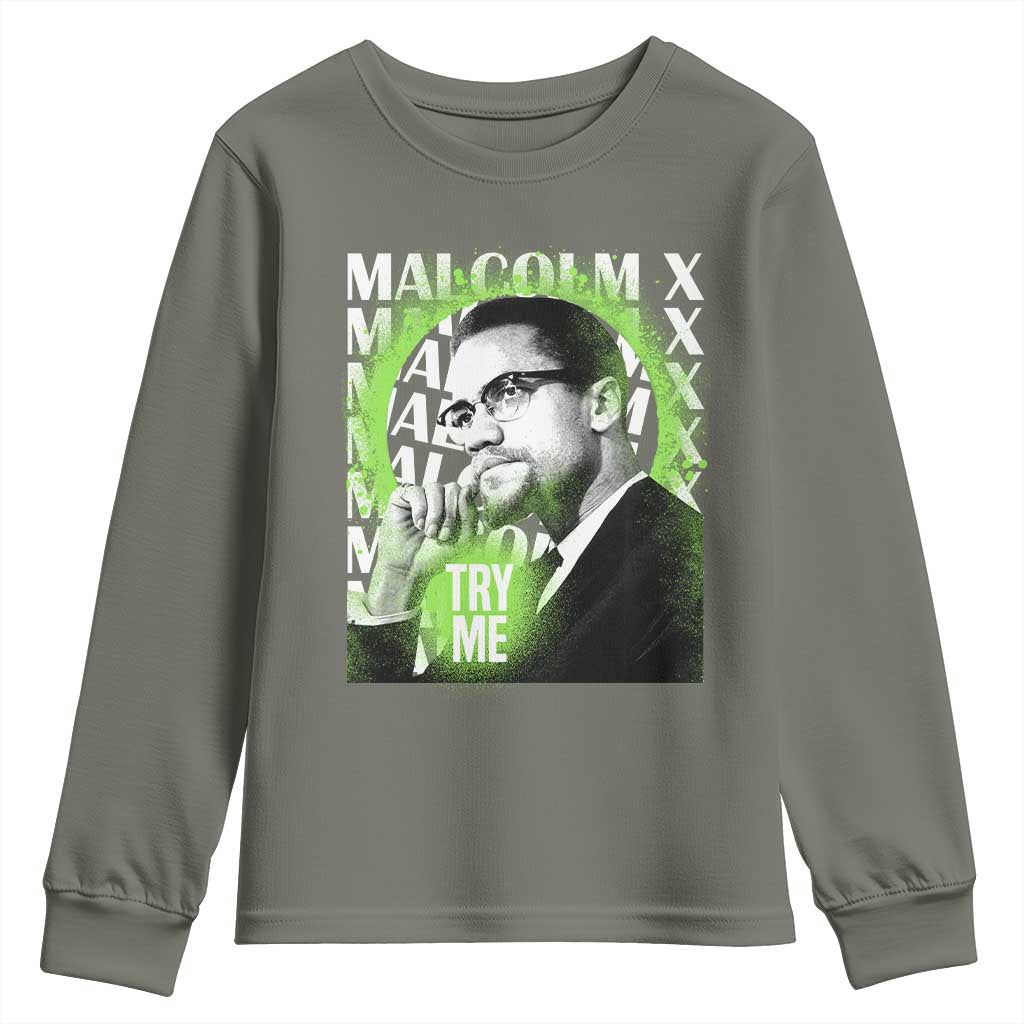 Malcolm X Youth Sweatshirt Try Me Aesthetic Art Black Civil Rights BHM TS09