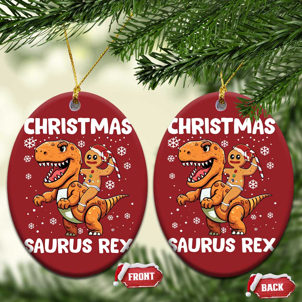 Funny Xmas Christmas Ornament Gingerbread Riding Dinosaur Christmas Saurus Rex TS09