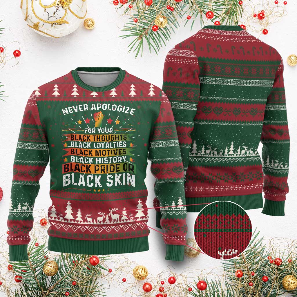Black Pride Ugly Christmas Sweater Never Apologize For Your Blackness TS09