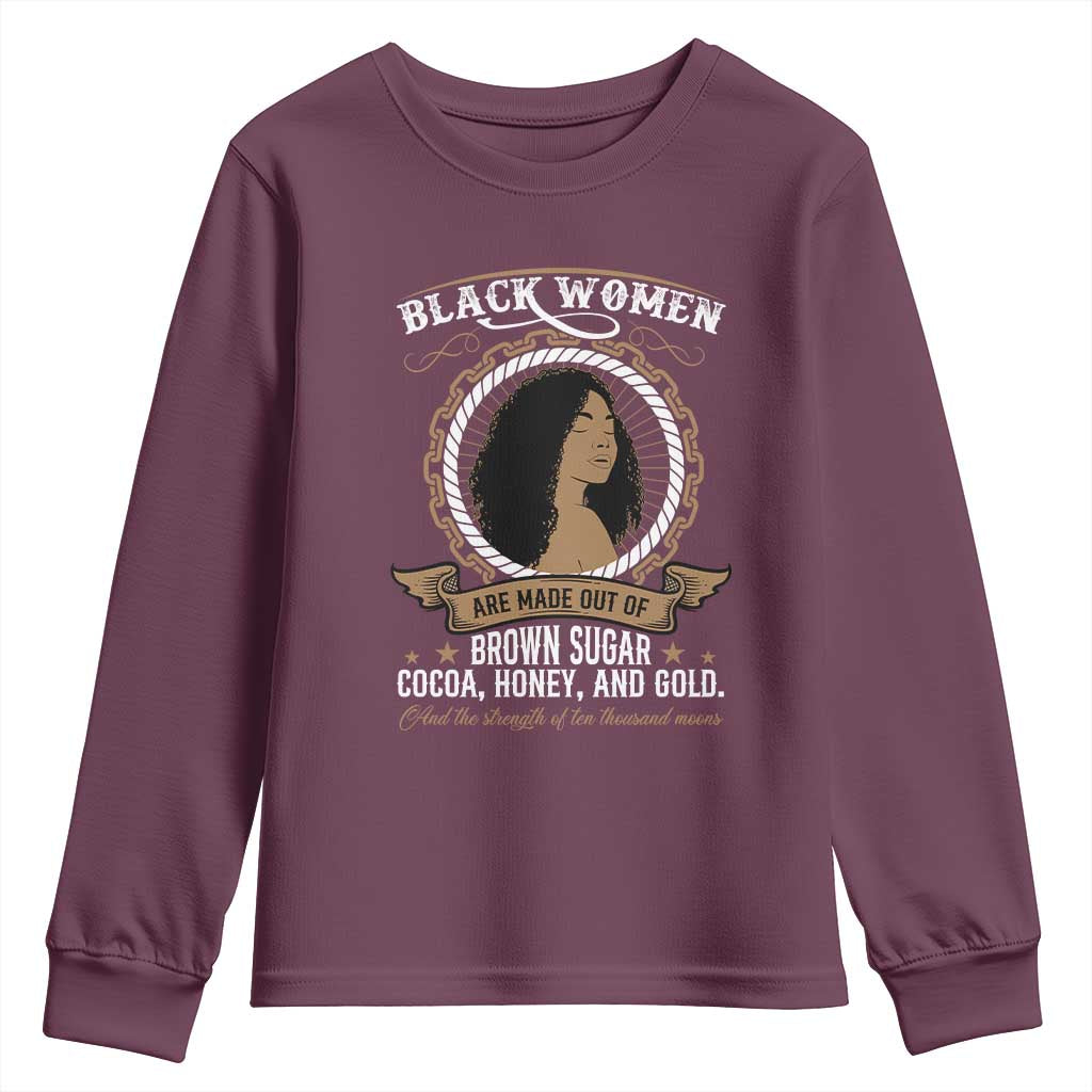 Black Women Pride Youth Sweatshirt Made Out Of Brown Sugar Cocoa Honey And Gold TS09