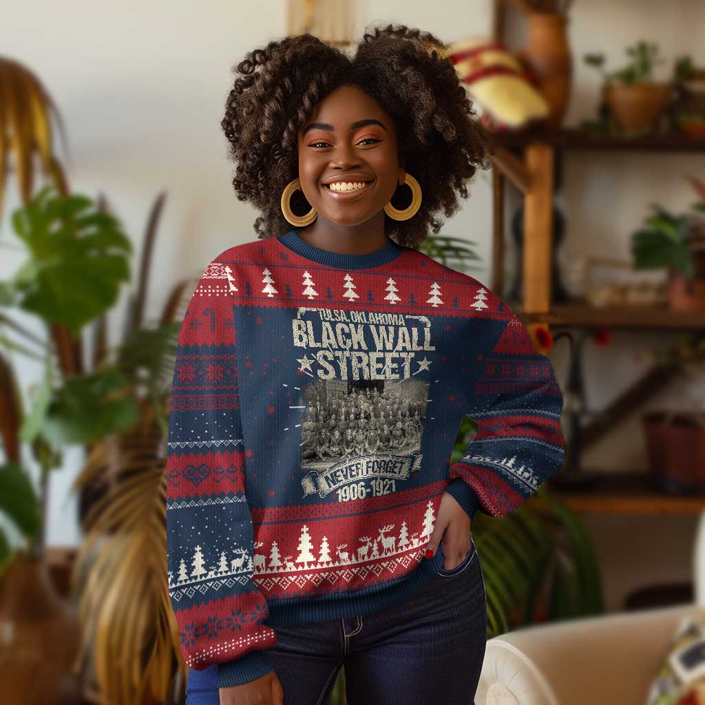 Black Wall Street Ugly Christmas Sweater Never Forget 1906 1921 Tulsa Black History TS09
