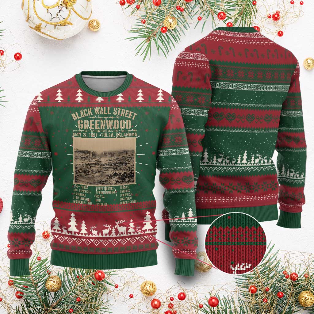 Black Wall Street Ugly Christmas Sweater Never Forget 1921 Tulsa Black History Retro TS09