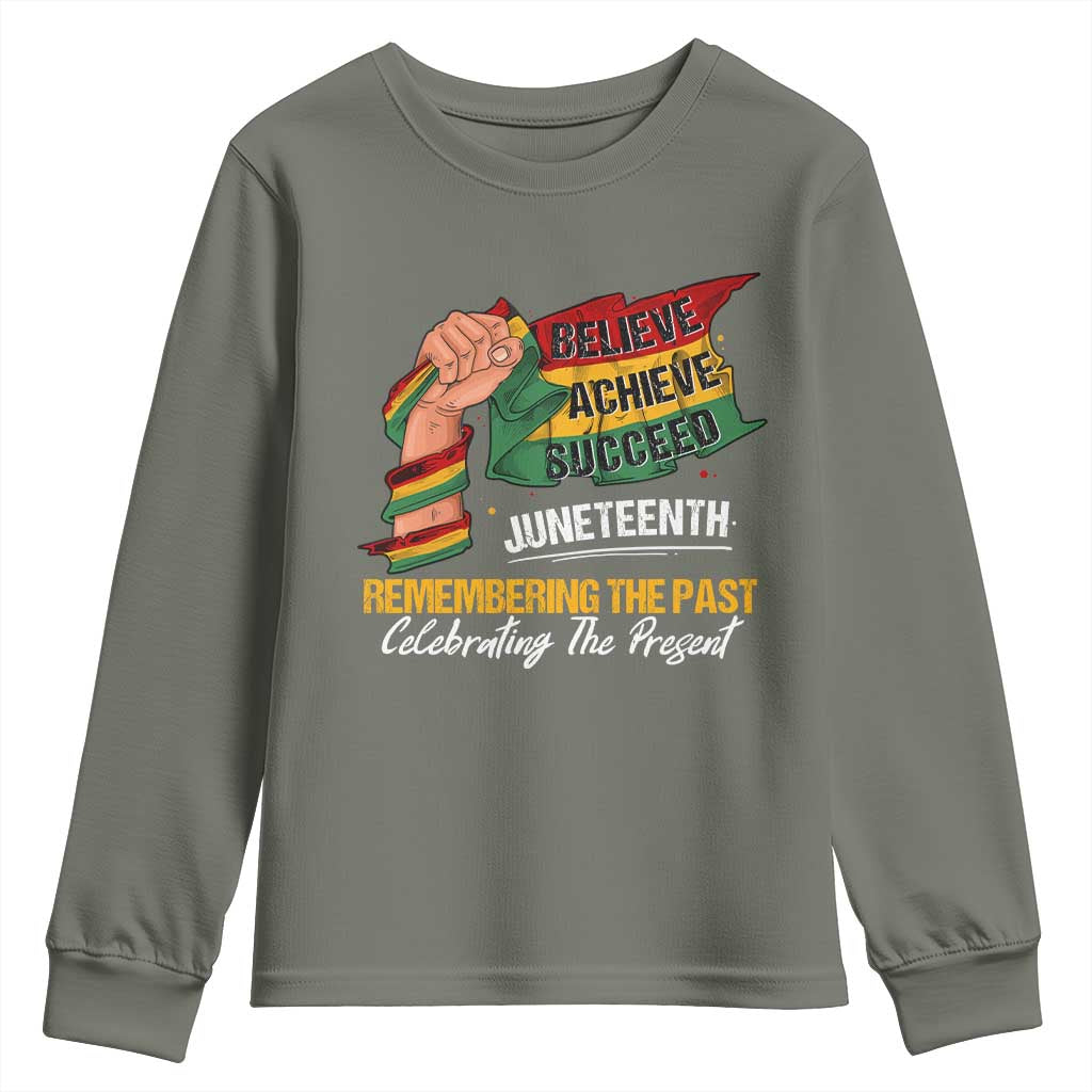 Juneteenth Youth Sweatshirt Believe Achieve Succeed Remembering The Past Celebrationg The Present Black Pride TS09