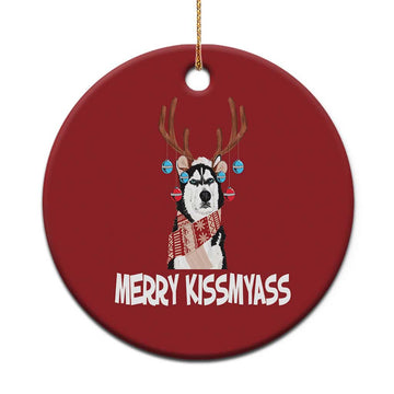 Funny Xmas Husky Christmas Ornament Merry Kissmyasss Husky Reindeer Dog Lover TS09