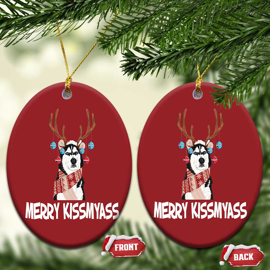 Funny Xmas Husky Christmas Ornament Merry Kissmyasss Husky Reindeer Dog Lover TS09