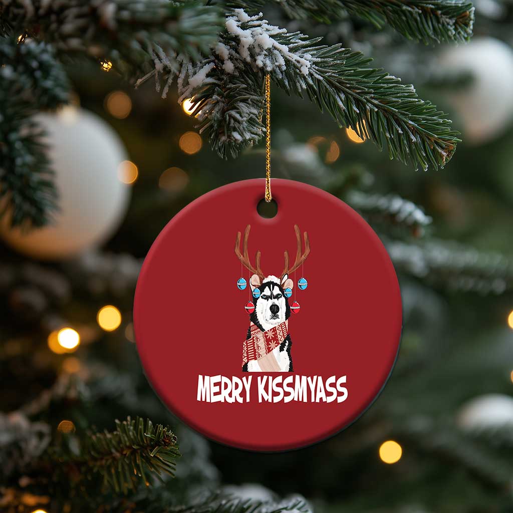 Funny Xmas Husky Christmas Ornament Merry Kissmyasss Husky Reindeer Dog Lover TS09