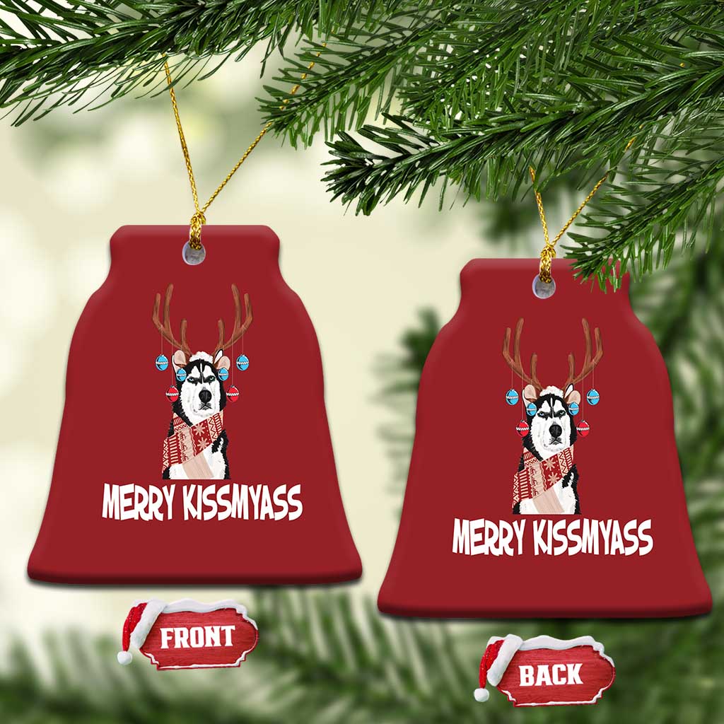 Funny Xmas Husky Christmas Ornament Merry Kissmyasss Husky Reindeer Dog Lover TS09