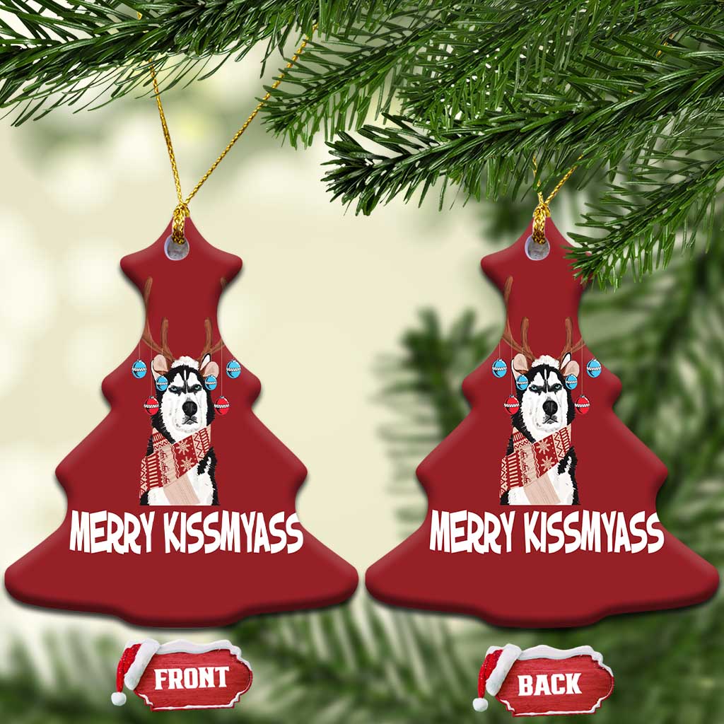 Funny Xmas Husky Christmas Ornament Merry Kissmyasss Husky Reindeer Dog Lover TS09