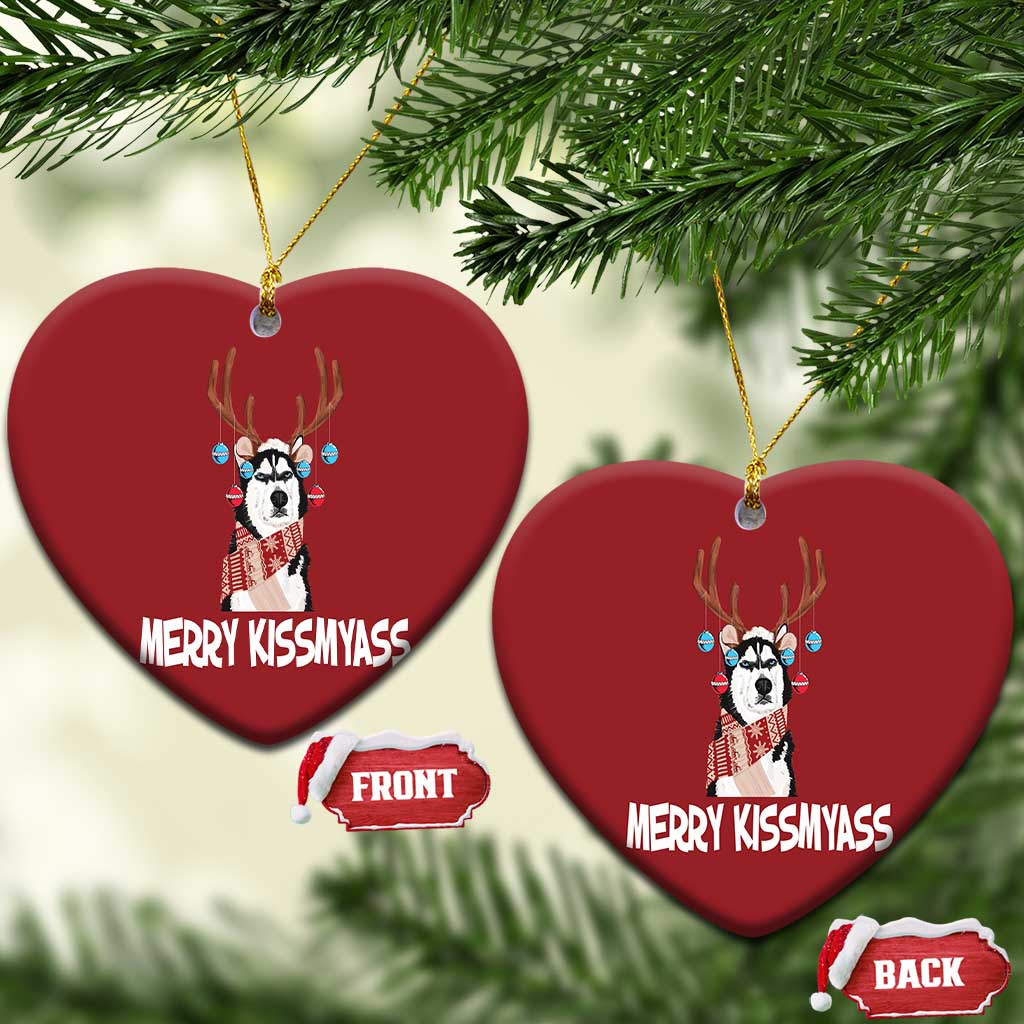 Funny Xmas Husky Christmas Ornament Merry Kissmyasss Husky Reindeer Dog Lover TS09