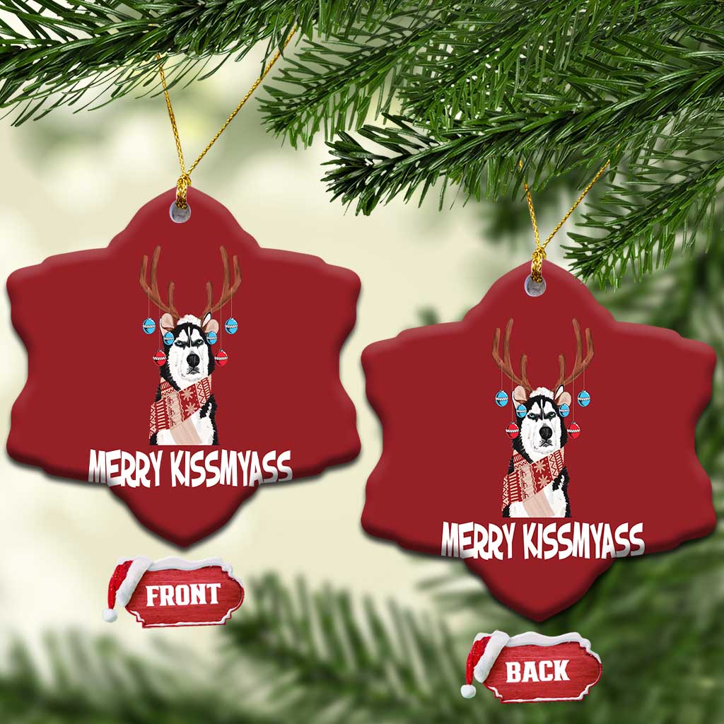Funny Xmas Husky Christmas Ornament Merry Kissmyasss Husky Reindeer Dog Lover TS09