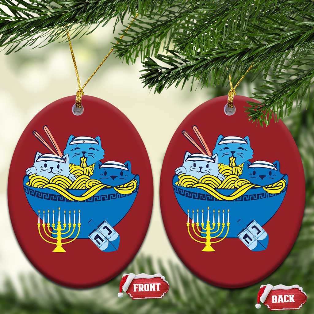 Funny Hanukkah Cat Christmas Ornament Kawaii Cat Eating Ramen Anime Jewish Kitten TS09