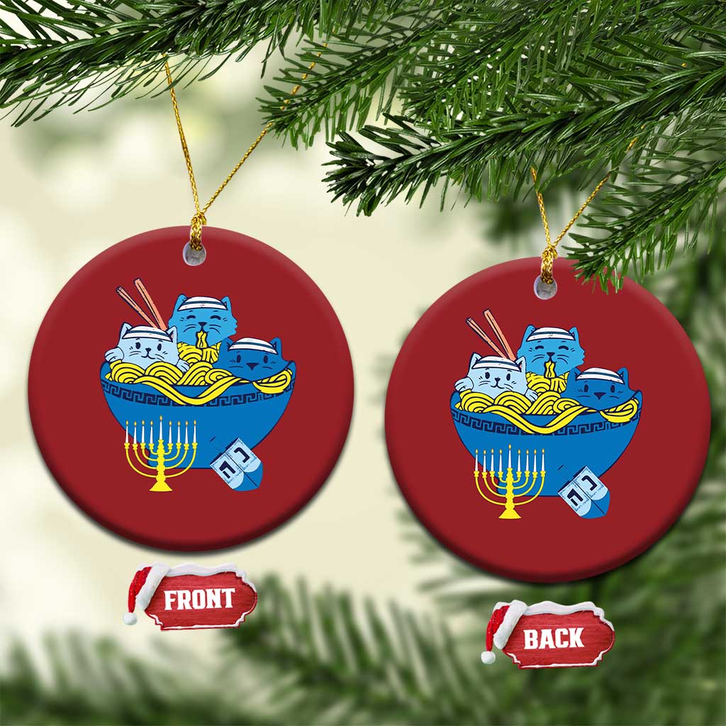Funny Hanukkah Cat Christmas Ornament Kawaii Cat Eating Ramen Anime Jewish Kitten TS09