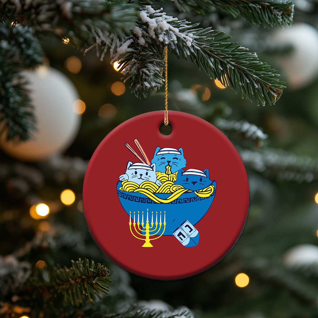 Funny Hanukkah Cat Christmas Ornament Kawaii Cat Eating Ramen Anime Jewish Kitten TS09