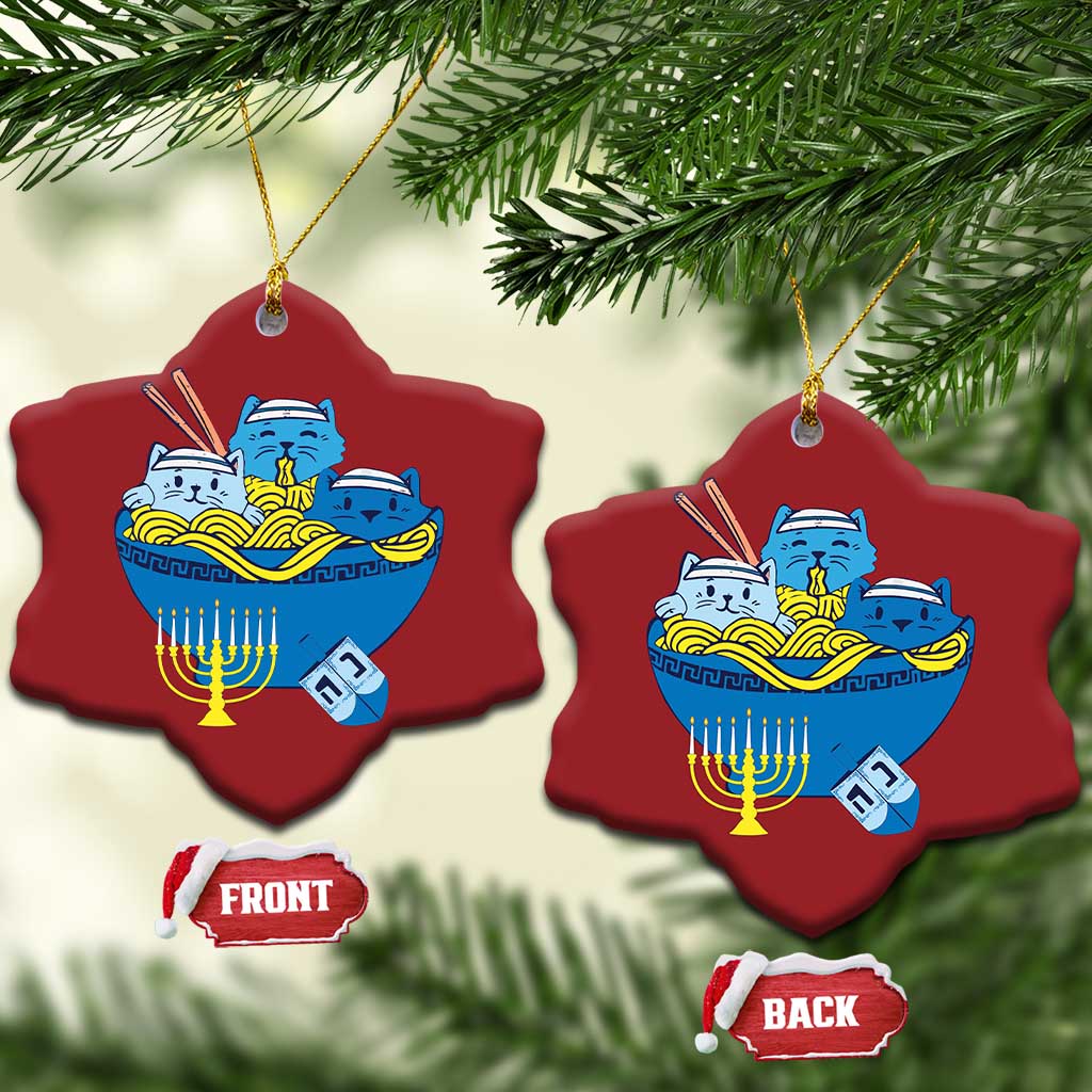 Funny Hanukkah Cat Christmas Ornament Kawaii Cat Eating Ramen Anime Jewish Kitten TS09