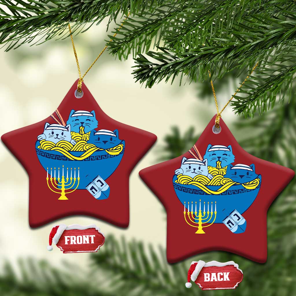 Funny Hanukkah Cat Christmas Ornament Kawaii Cat Eating Ramen Anime Jewish Kitten TS09