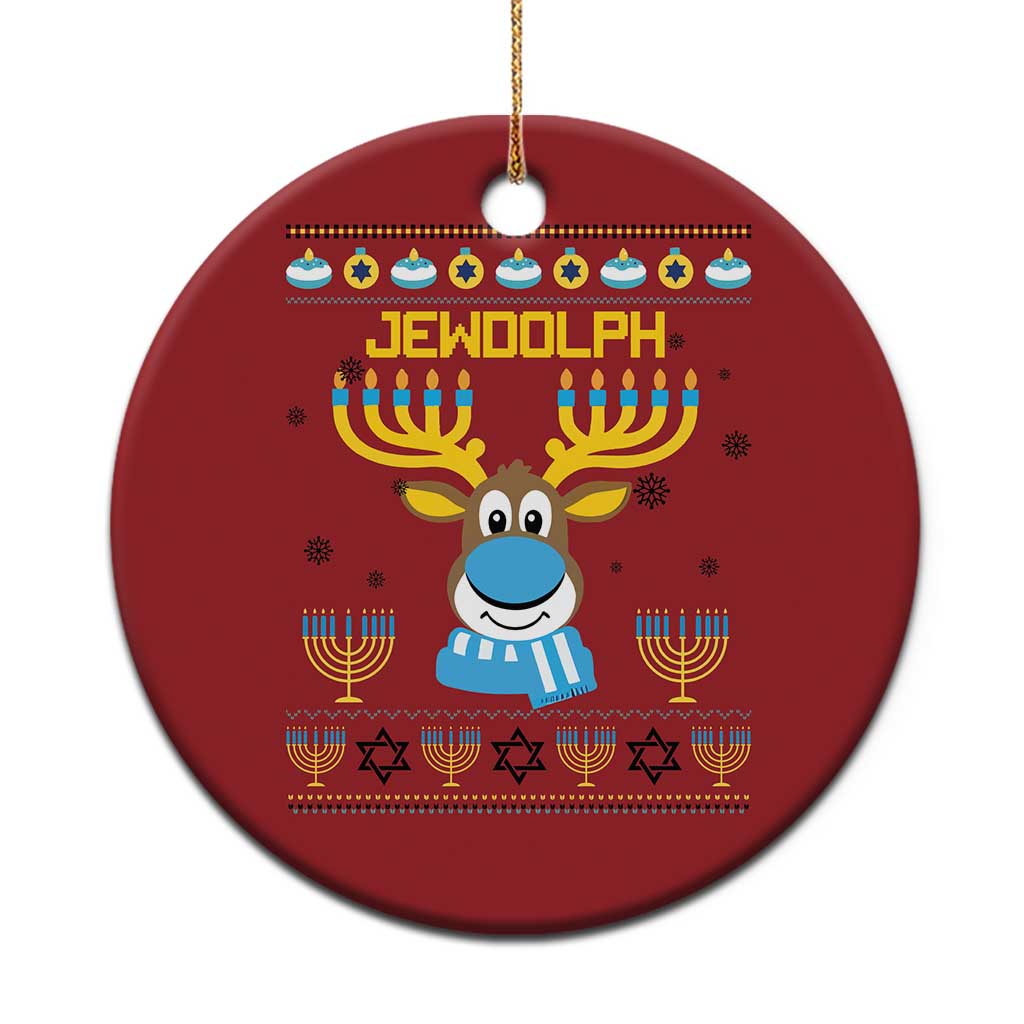 Funny Hanukkah Christmas Ornament Jewdolph Jewish Reindeer Menorah TS09