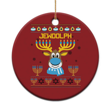 Funny Hanukkah Christmas Ornament Jewdolph Jewish Reindeer Menorah TS09