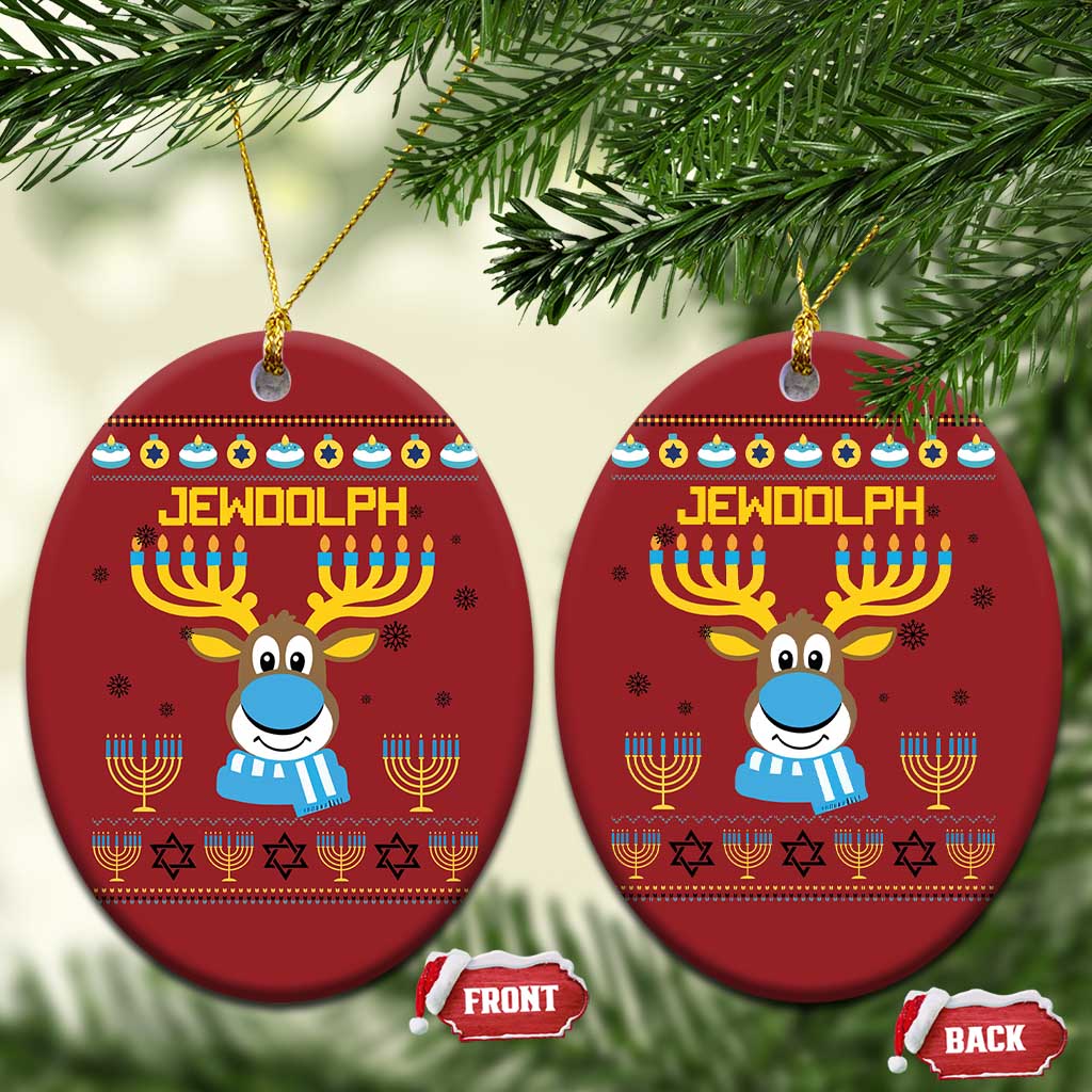 Funny Hanukkah Christmas Ornament Jewdolph Jewish Reindeer Menorah TS09