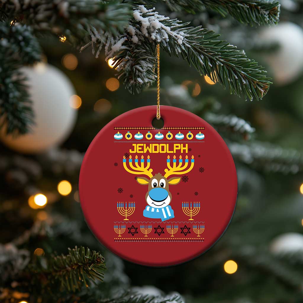 Funny Hanukkah Christmas Ornament Jewdolph Jewish Reindeer Menorah TS09